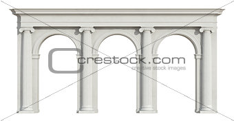 Ionic colonnade on white