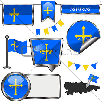 Glossy icons with flag of Asturias