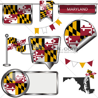 Glossy icons with flag of Maryland