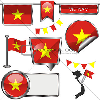 Glossy icons with flag of Vietnam