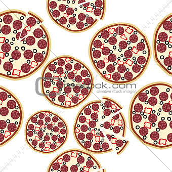 Sliced fresh salami pizza, seamless background