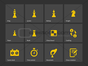 Chess figures and board icons.