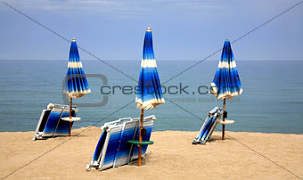 Beach chairs on the sand beach