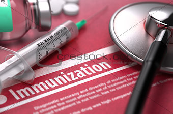 Immunization. Medical Concept on Red Background.