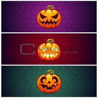 Horizontal Halloween Banners Background with Pumpkin