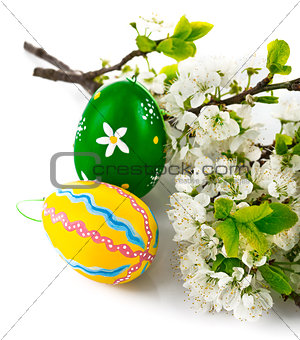 Easter eggs with blooming branch
