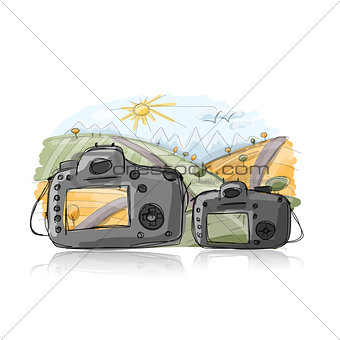 Big and small camera, sketch for your design