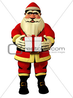 Santa Claus holding gift box 3d illustration