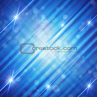 abstract blue background with shining lines and stars