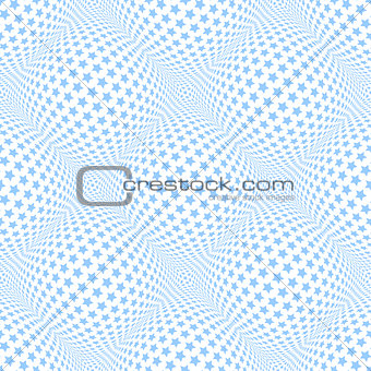 Seamless blue stars pattern. 3D optical illusion.