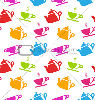 Seamless Texture with Teapots and Teacups