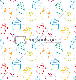 Seamless Wallpaper of Sketch Colorful Gift Boxes