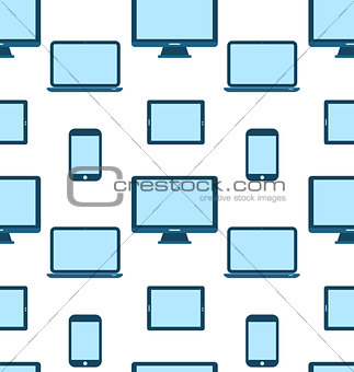 Seamless Pattern of Monitors, Laptops, Tablet Computers