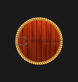 Round wooden frame with rope isolated on dark background