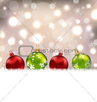 Winter cute postcard with colorful glass balls