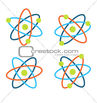Atom Symbols for Science, Colorful Icons Isolated on White Background