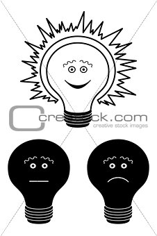Set of electric bulbs, bright on top, outline
