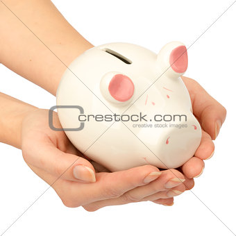 Pigggy bank in womans hands