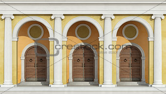 Classic colonnade with front doors