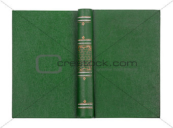 Open book cover in green canvas isolated on white 