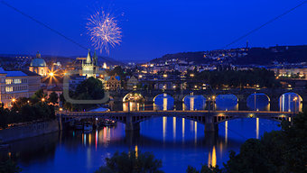 Fireworks over Prague & Charles Bridge
