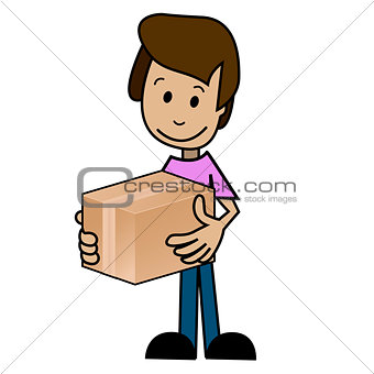 Cartoon man with the box