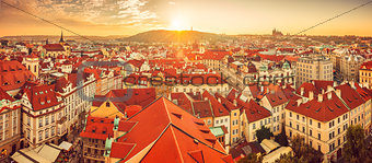 Panorama of red roofs skyline in Prague city