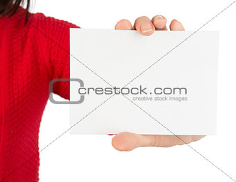 Woman showing blank card