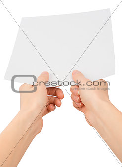 Womans hands giving empty paper