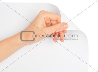 Hand turning empty page corner