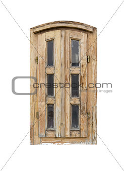 Aged wooden window shutters isolated on white background