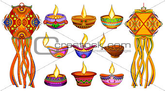 Hanging kandil lamp and diya for Diwali decoration