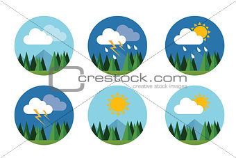 weather icon set flat vector forecast sky cloud sunny thunder