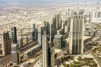 Downtown Dubai. Skyscrapers and road