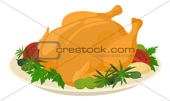 Meal on dish, roasted turkey