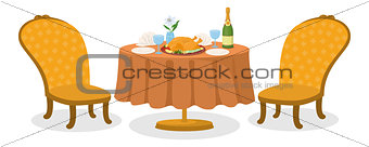 Table with meal, isolated