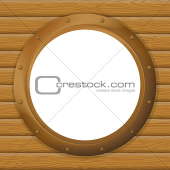 Window porthole in a wooden wall
