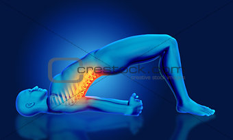 3D blue male medical figure in yoga pose