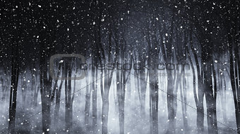 3D foggy forest on a snowy night