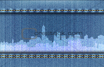 New York cityscape on blue jeans background