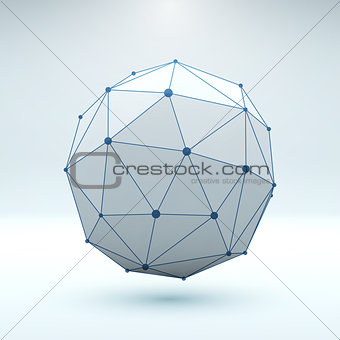 Mesh polygonal element. Sphere with connected lines and dots.