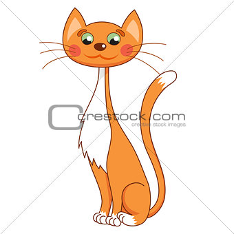 Cartoon lean kitty, vector illustration of funny cute thin red cat