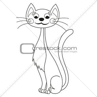 Cartoon lean kitty, funny cute thin cat with kind muzzle, coloring book