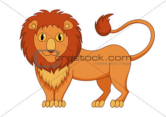 Cute modest cartoon lion with fluffy mane and kind muzzle