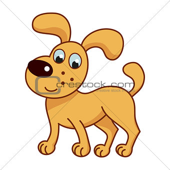 Cartoon smiling golden puppy, cute funny naughty dog