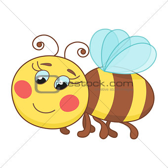 Cute cartoon bee, funny ruddy bee flying