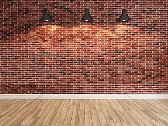 red brick wall decoration under the three spot light rendering