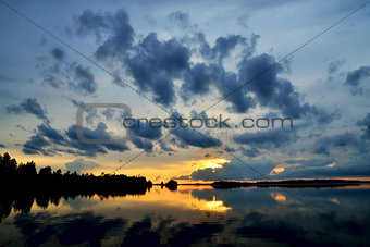Romantic twilight. Pongoma lake, Karelia, Russia