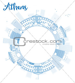 Athens Skyline with Blue Buildings and copy space