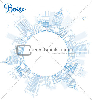 Outline Boise Skyline with Blue Building and copy space.